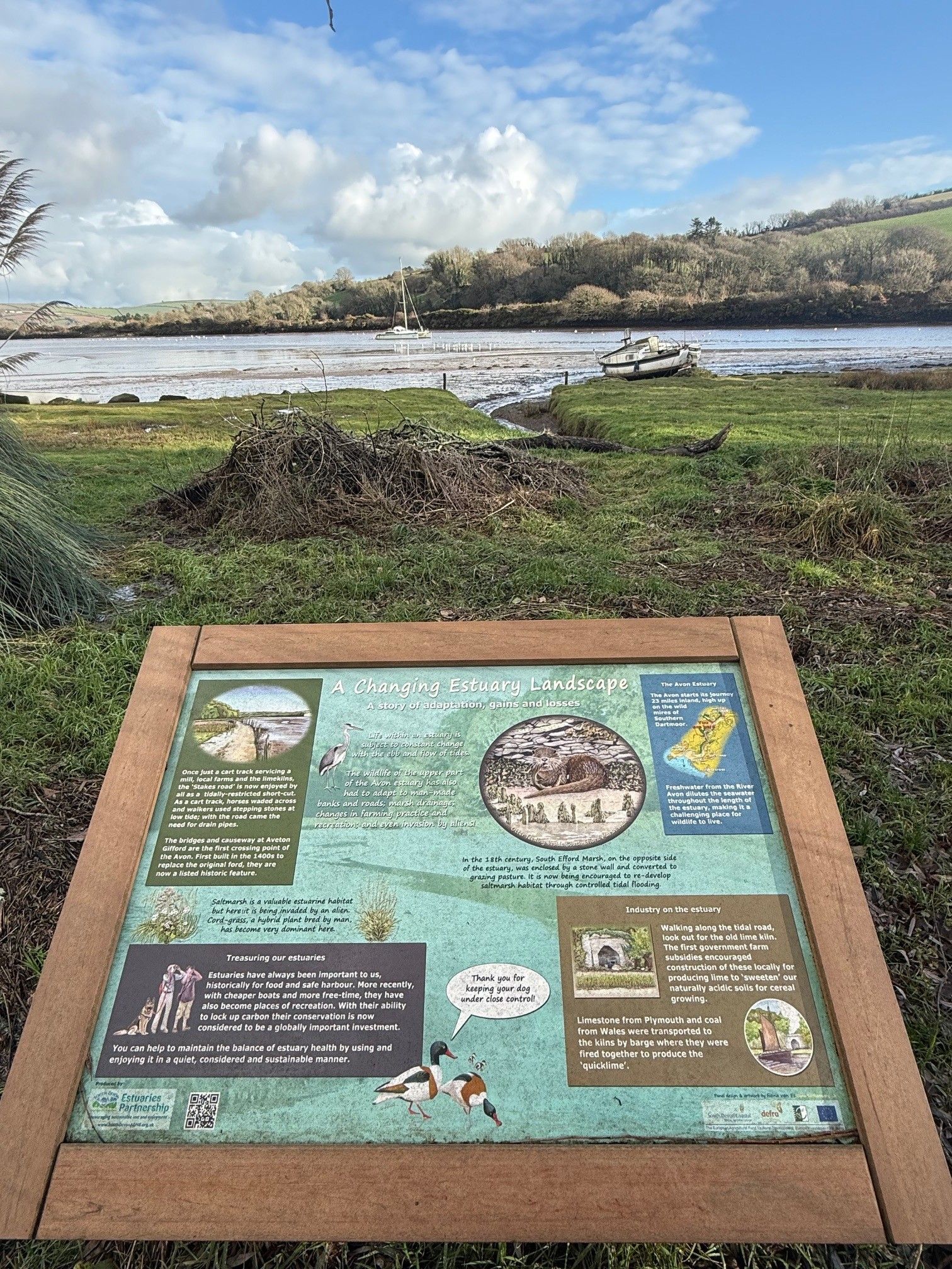 Information sign for Avon Estuary with estuary view behind